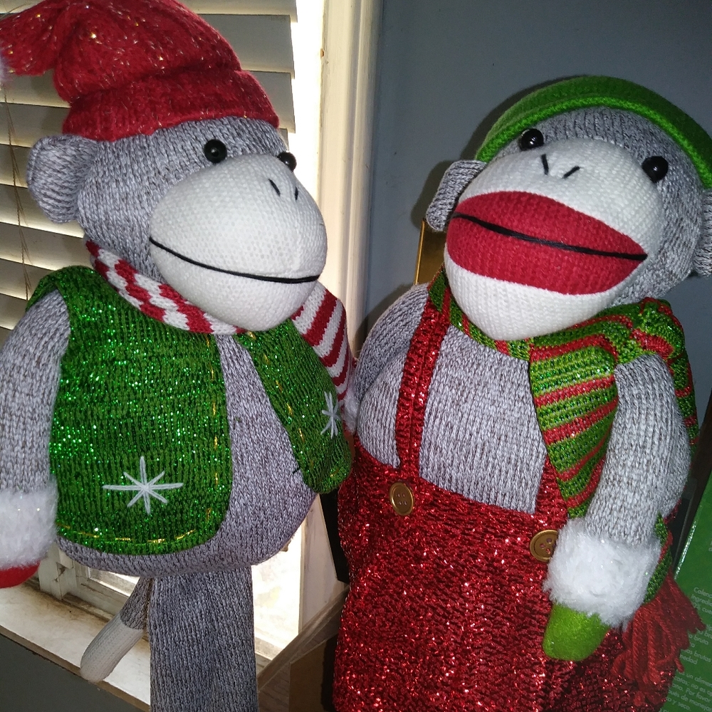 🐒🎄Christmas Sock Monkey Couple 🐵🎅